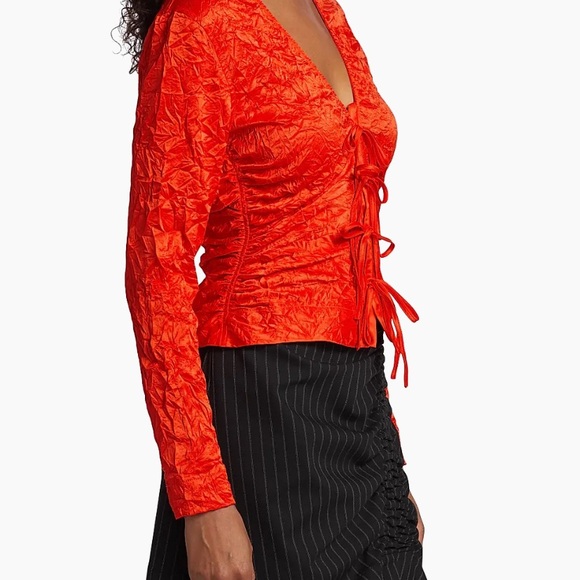 Women's Red Lace-Up Top - Picture 2 of 5